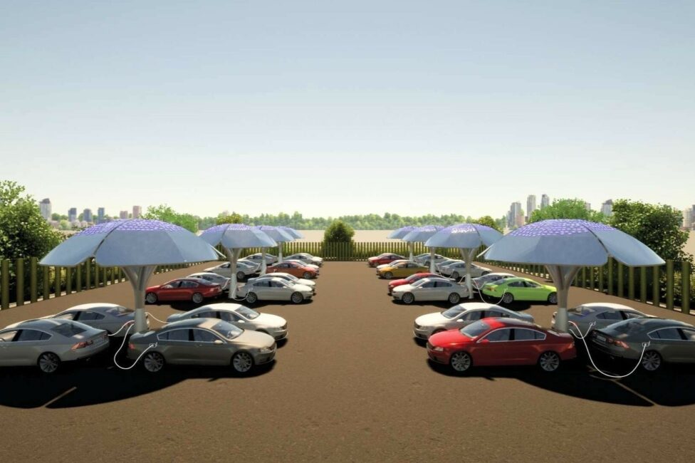 Solarbäume zum Aufladen von Elektroautos